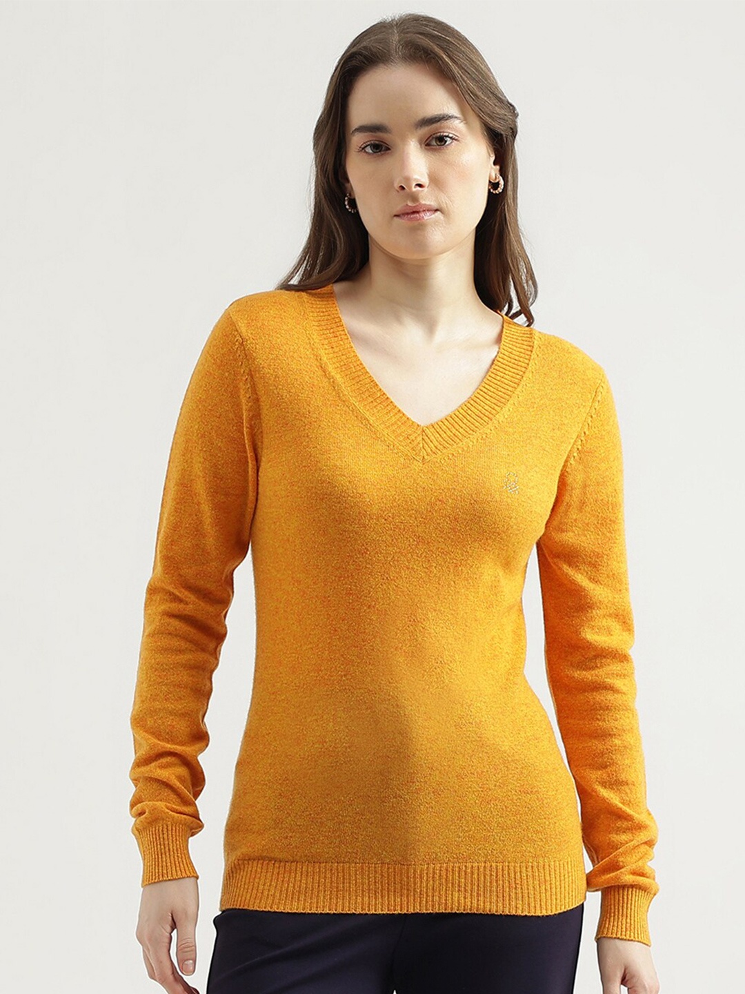 

United Colors of Benetton V-Neck Long Sleeves Pullover Sweater, Yellow