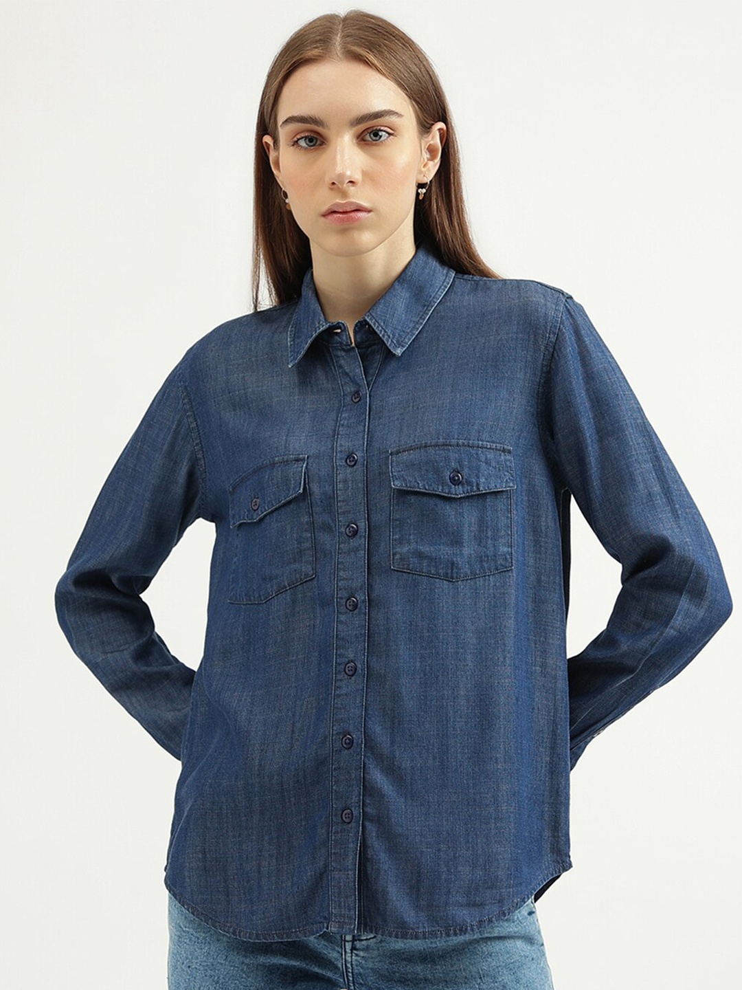 

United Colors of Benetton Spread Collar Casual Shirt, Navy blue