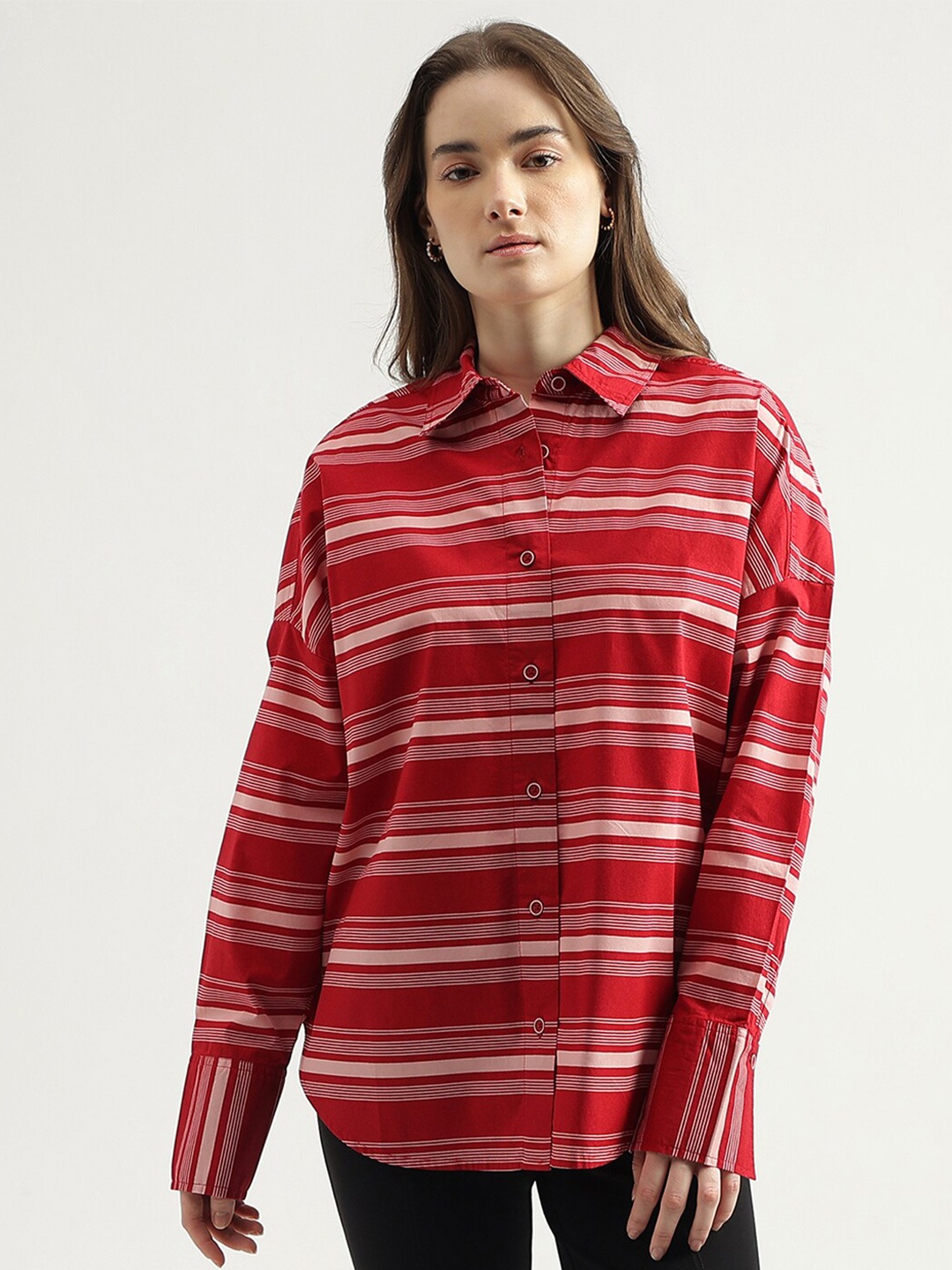 

United Colors of Benetton Horizontal Stripes Cotton Casual Shirt, Red