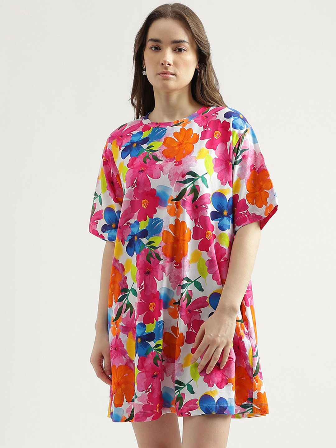 

United Colors of Benetton Floral Printed T-Shirt Dress, Pink