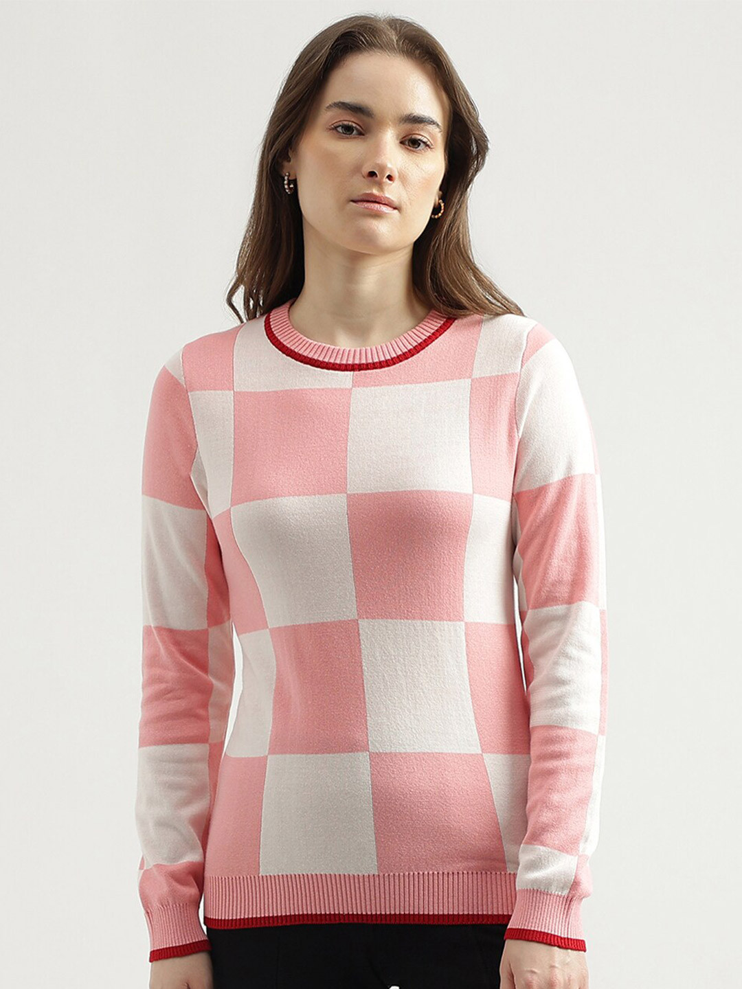 

United Colors of Benetton Checked Cotton Pullover, Pink