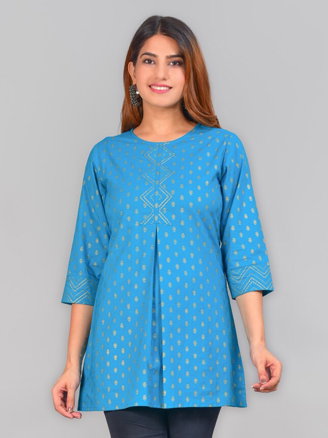 

YASH GALLERY Ethnic Printed Pure Cotton A-Line Kurti, Blue