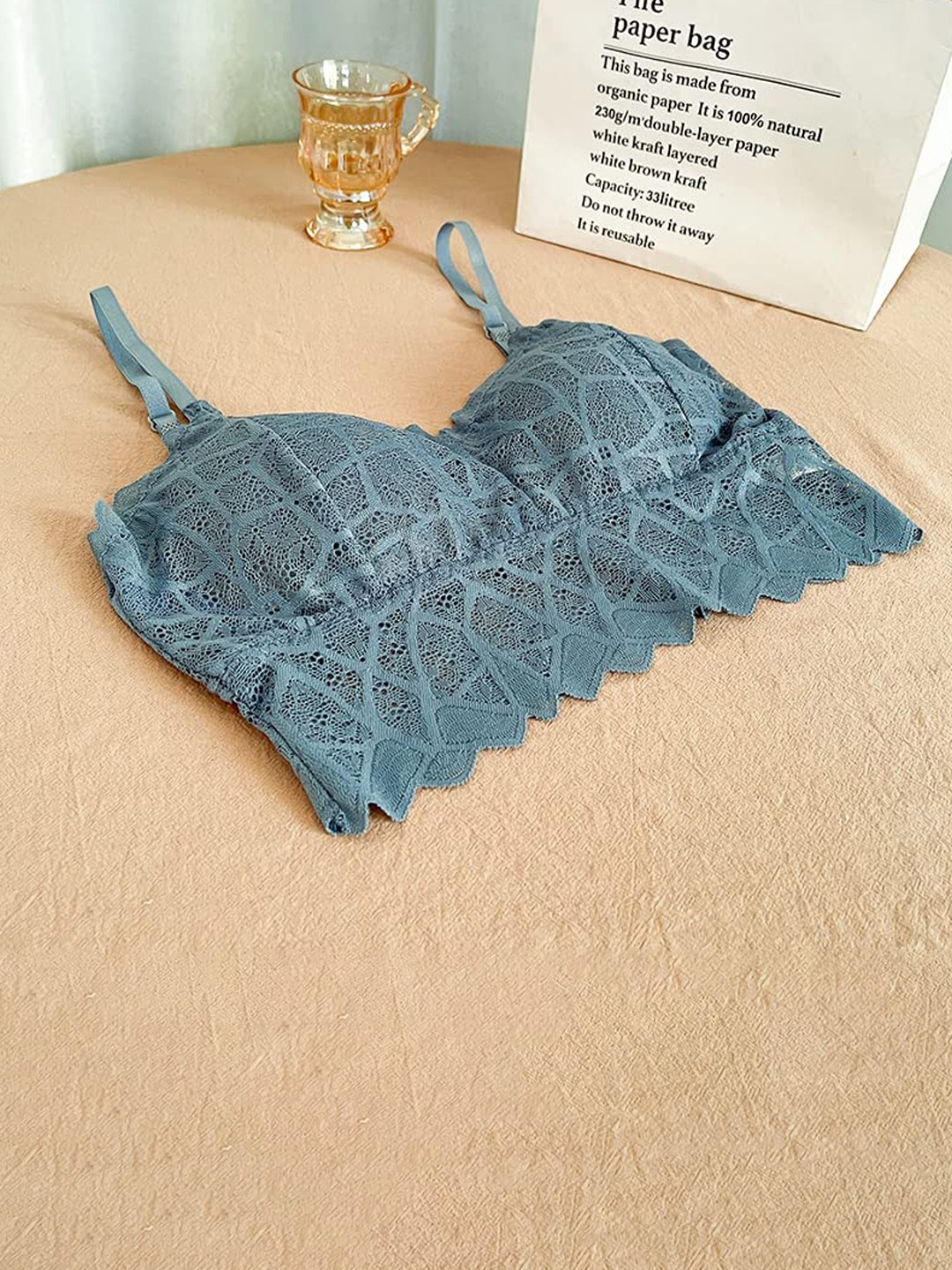 

Krelin Self Design Half Coverage Lightly Padded Bralette Bra With All Day Comfort, Blue