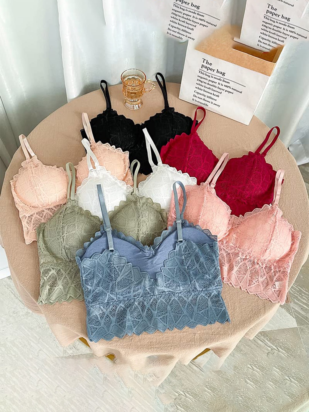 

Krelin Peach-Coloured Floral Bralette Bra Half Coverage Lightly Padded