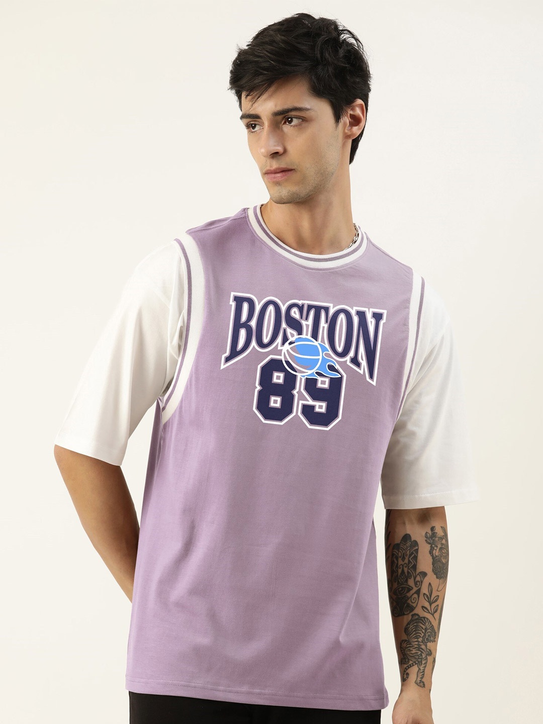 

Maniac Typography Printed Pure Cotton Oversized T-shirt, Lavender