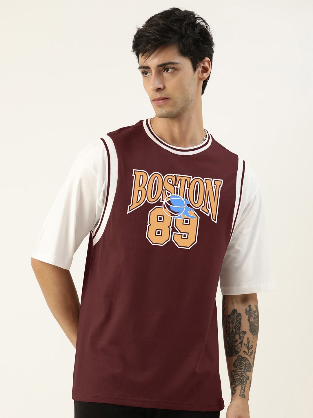 

Maniac Typography Printed Pure Cotton Oversized T-shirt, Burgundy