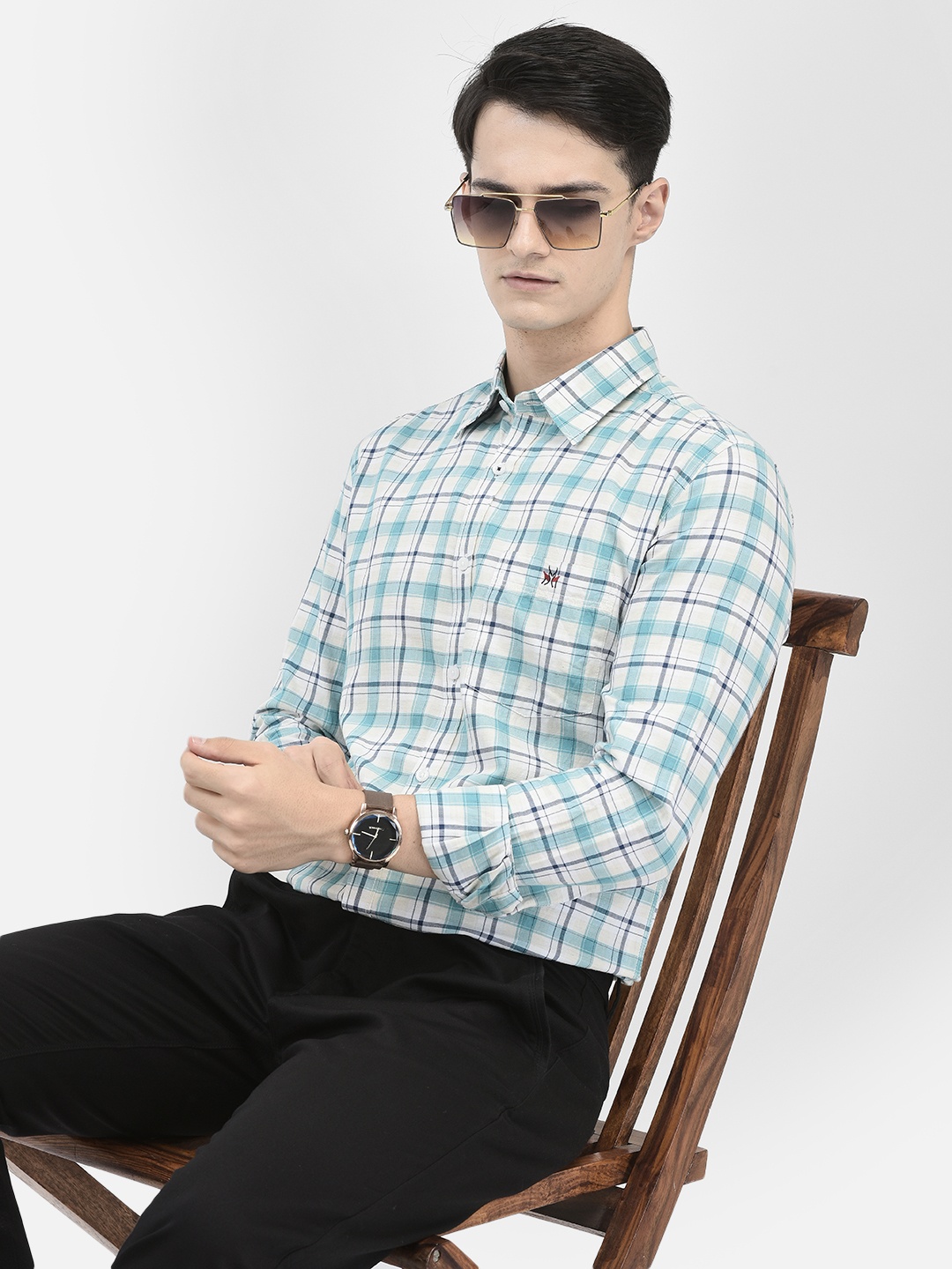 

Crimsoune Club Slim Fit Tartan Checked Cotton Casual Shirt, Blue