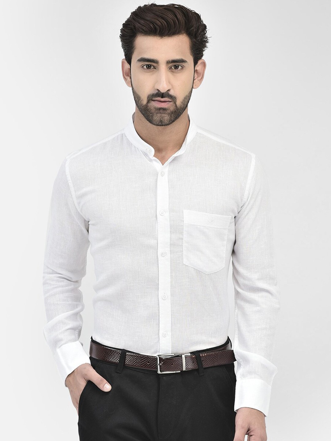 

Crimsoune Club Mandarin Collar Formal Shirt, White