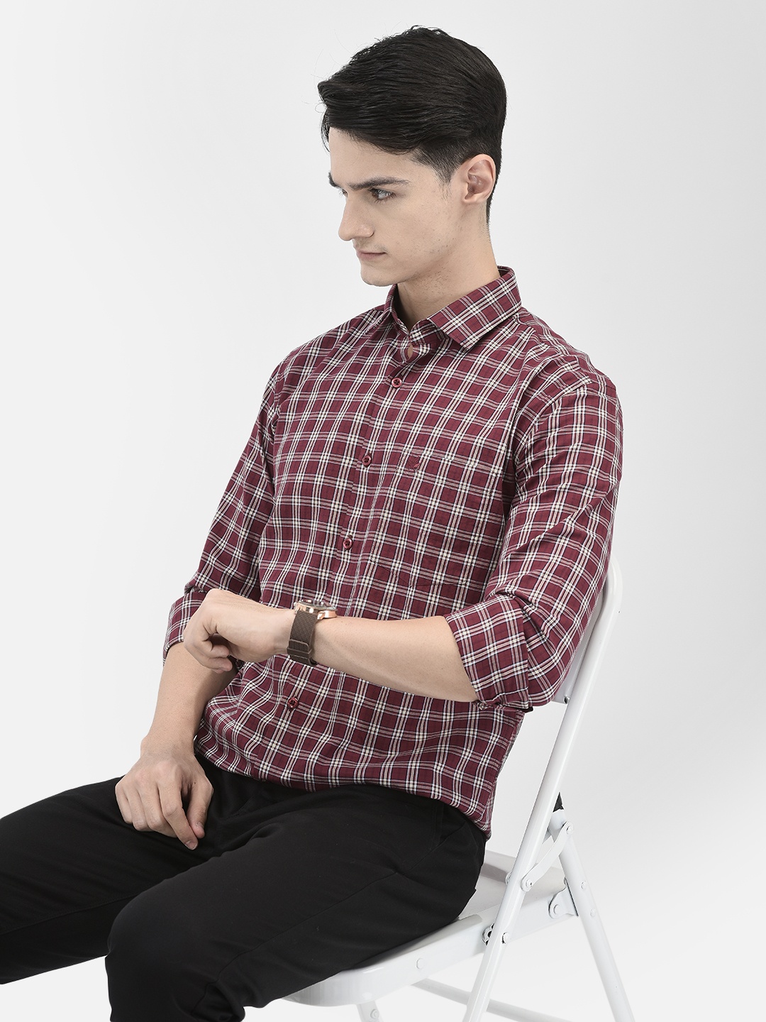 

Crimsoune Club Tartan Checked Cotton Casual Shirt, Maroon