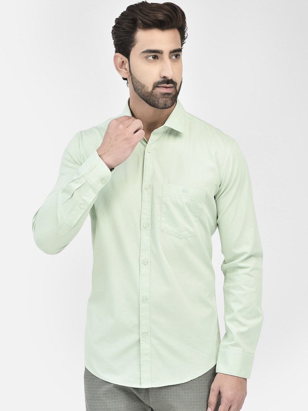 

Crimsoune Club Spread Collar Slim Fit Cotton Casual Shirt, Green