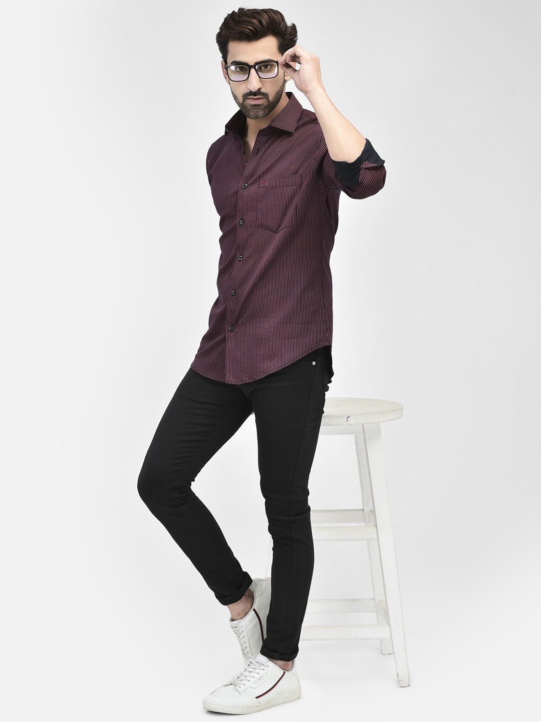 

Crimsoune Club Vertical Striped Casual Shirt, Maroon
