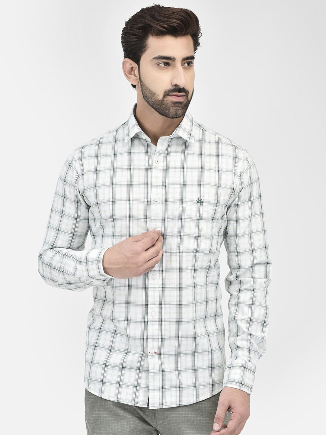 

Crimsoune Club Slim Fit Tartan Checks Checked Pure Cotton Casual Shirt, White