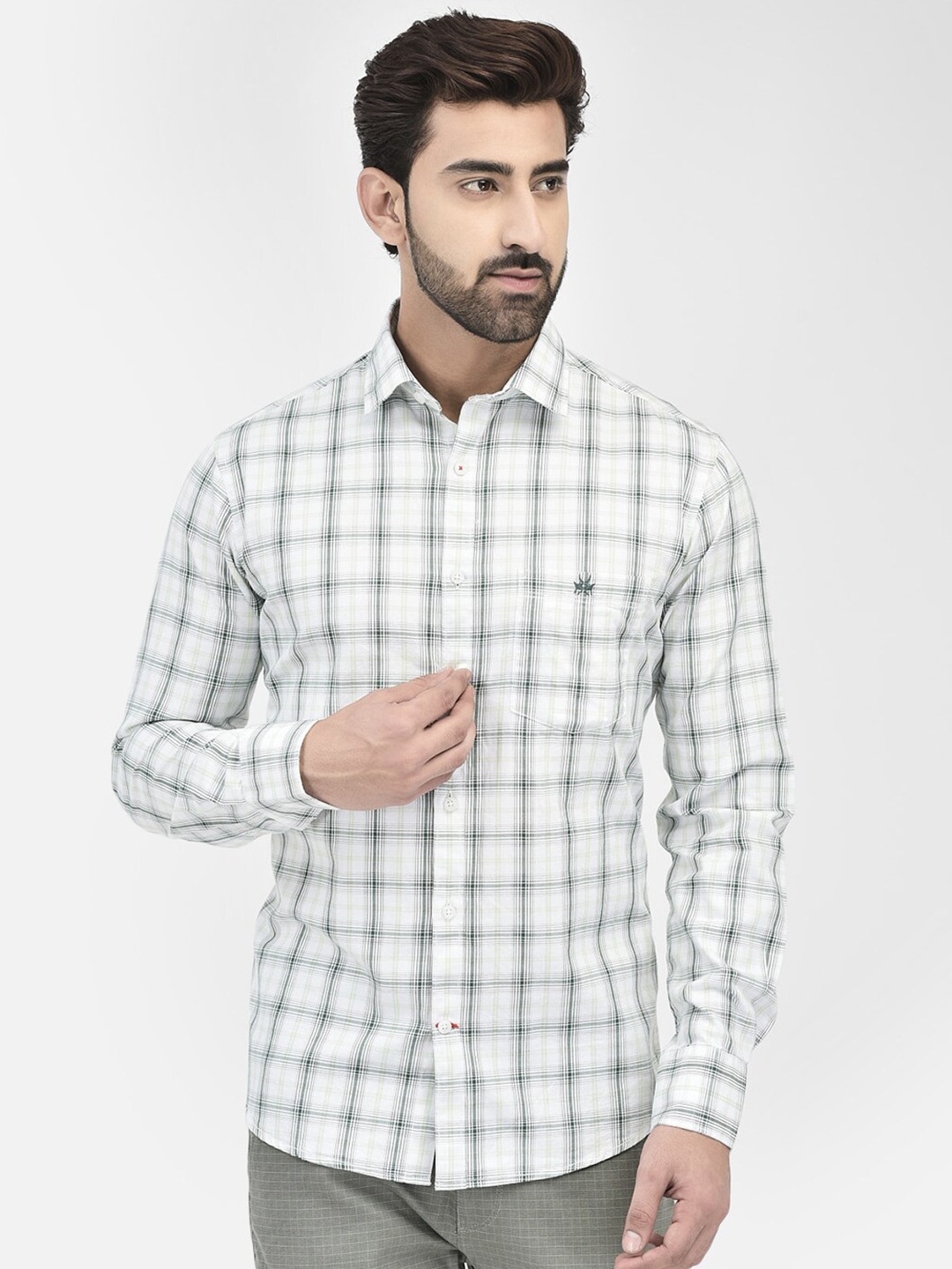 

Crimsoune Club Slim Fit Tartan Checks Checked Pure Cotton Casual Shirt, White