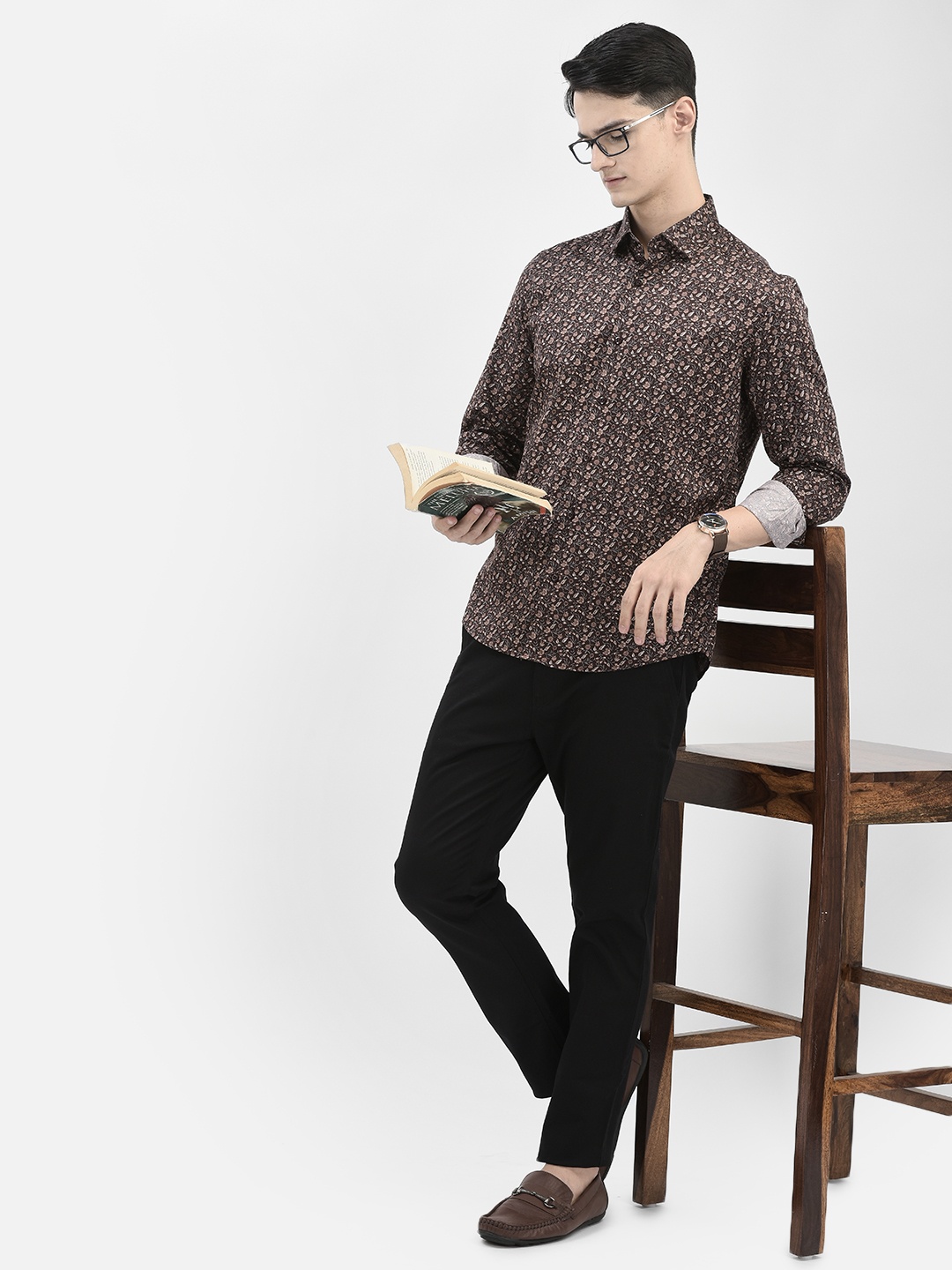 

Crimsoune Club Slim Fit Floral Printed Casual Shirt, Brown