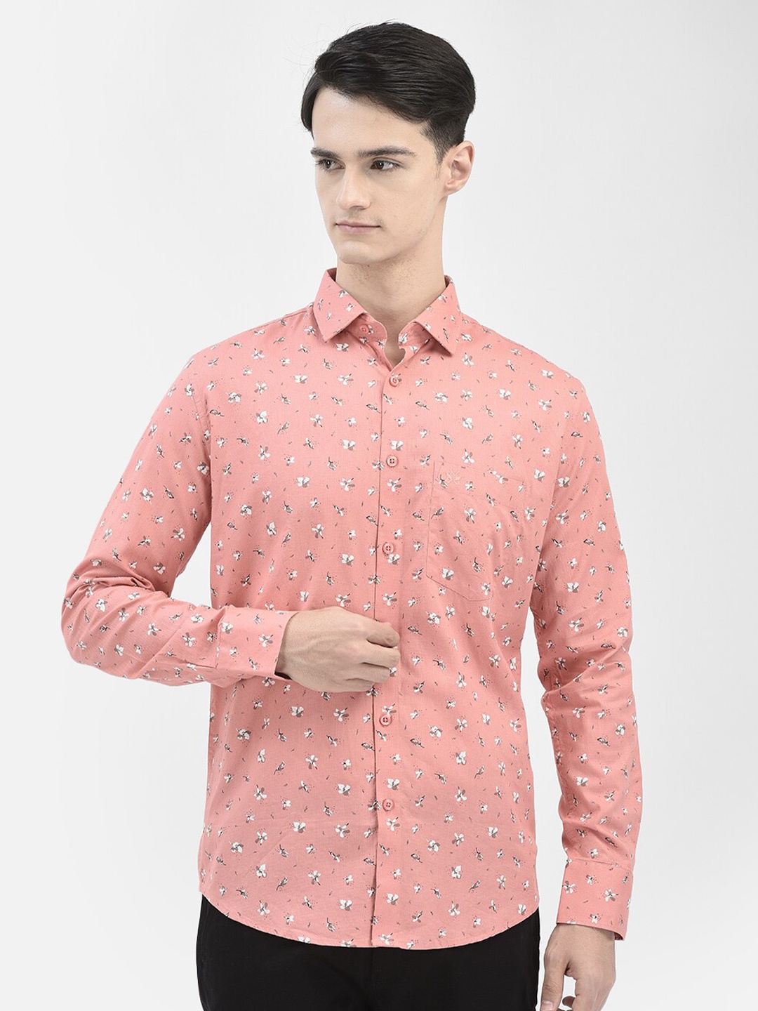 

Crimsoune Club Slim Fit Floral Printed Casual Shirt, Pink