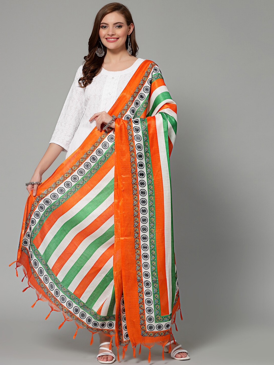 

Clora Creation White & Green Printed Dupatta