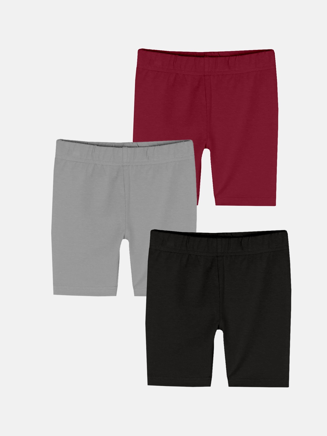 

KiddoPanti Girls Pack Of 3 Mid-Rise Cycling Sports Shorts, Grey