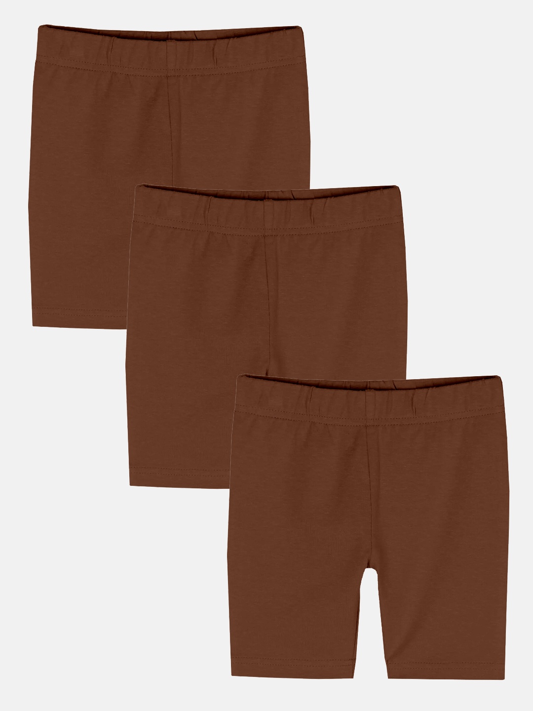 KiddoPanti Pack Of 3 Girls Mid-Rise Sports Shorts, Brown