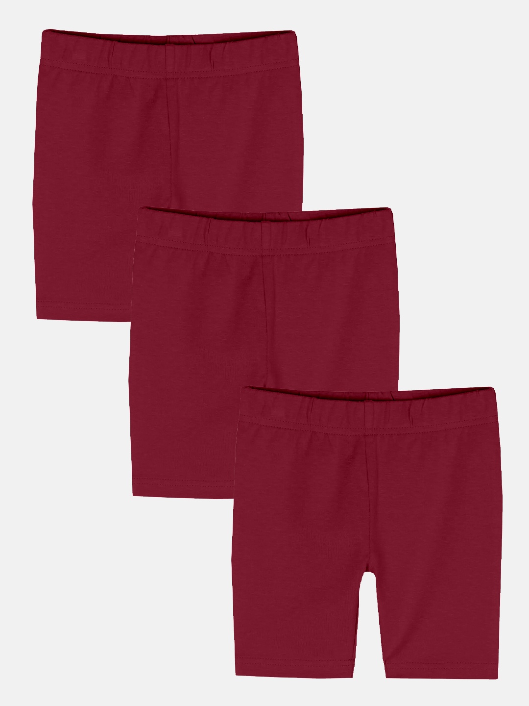 

KiddoPanti Pack Of 3 Girls Mid-Rise Sports Shorts, Maroon