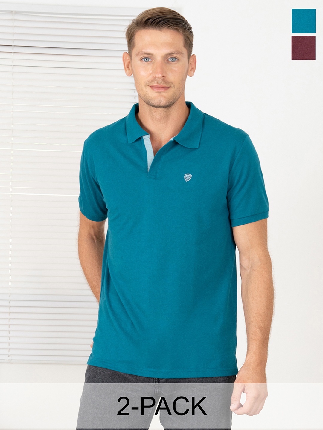 

Lux Cozi Pack Of 2 Polo Collar Cotton T-shirt, Teal