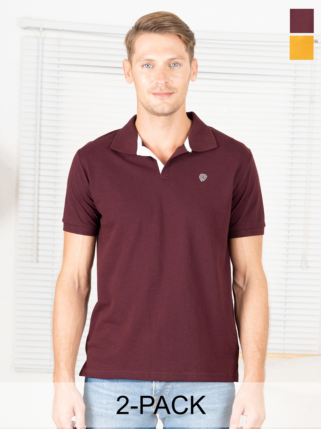 

Lux Cozi Pack of 2 Polo Collar Cotton T-Shirt, Coffee brown