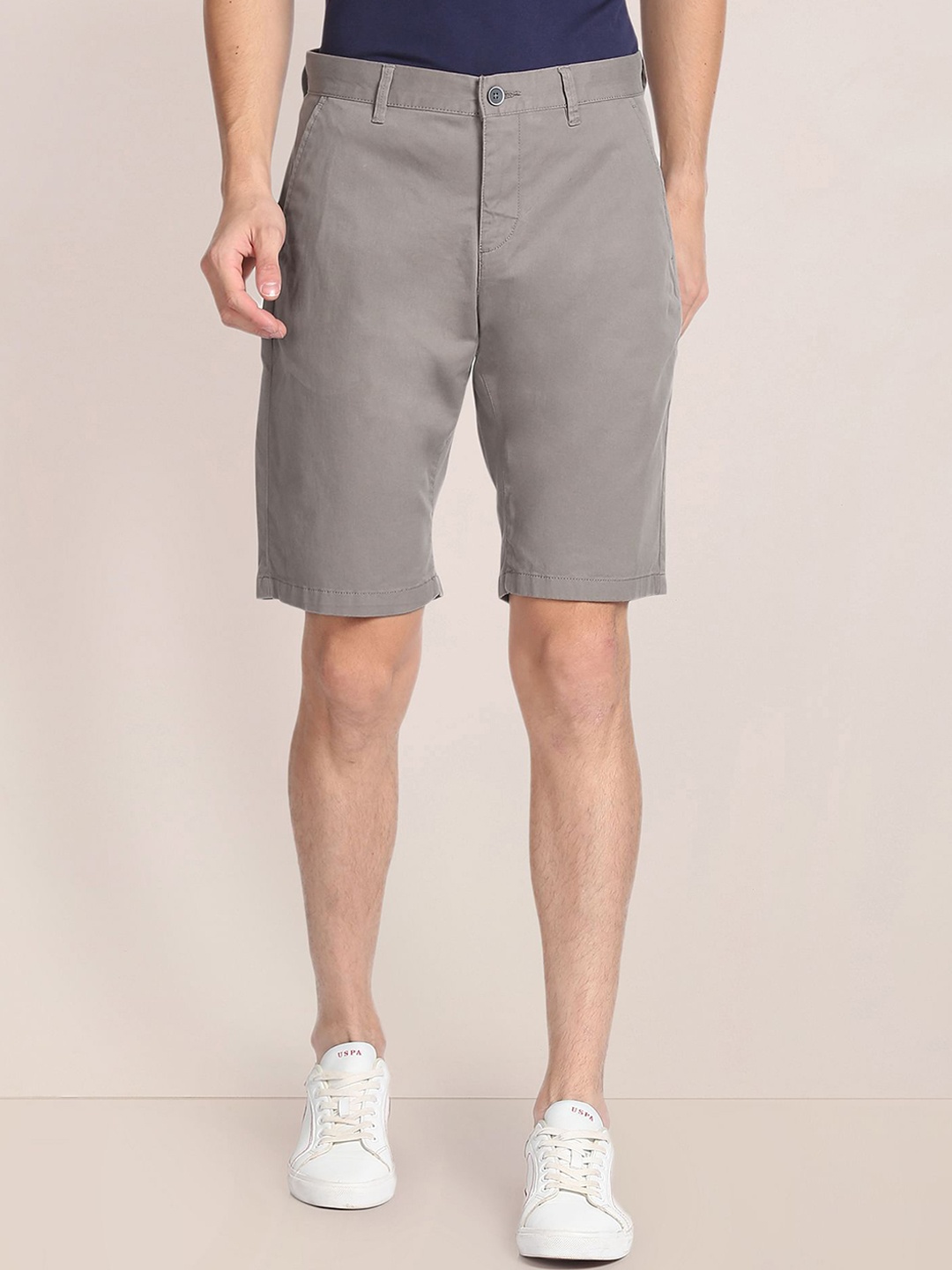 

U.S. Polo Assn. Men Slim Fit Mid-Rise Chino Shorts, Grey