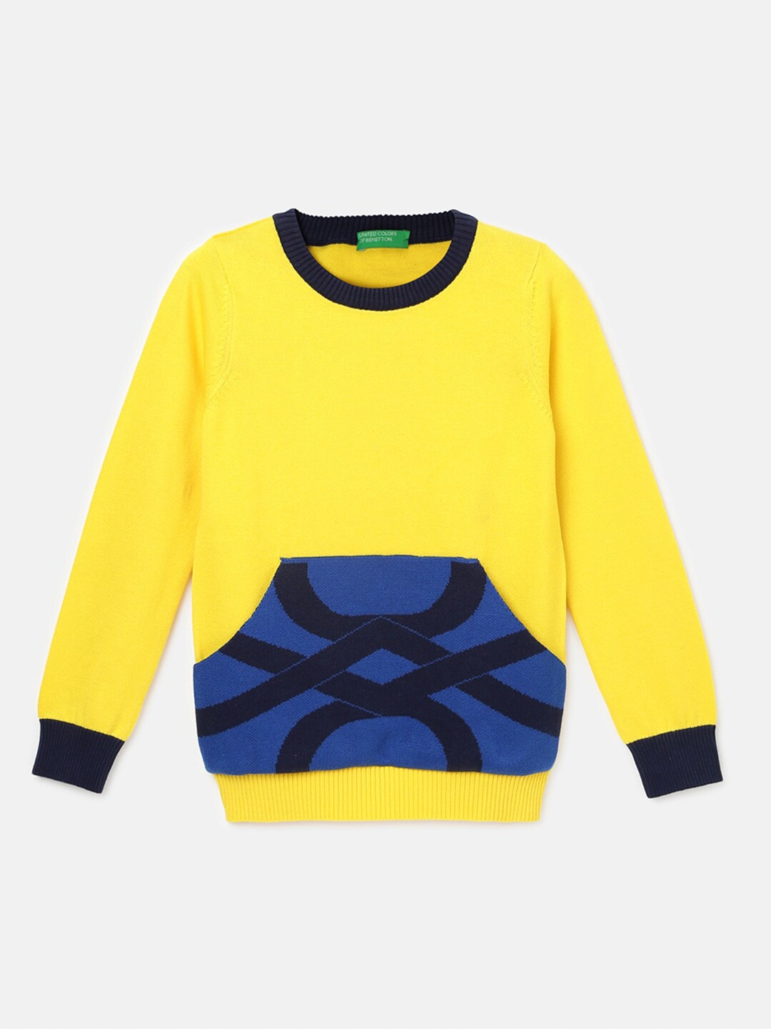 

United Colors of Benetton Boys Colourblocked Cotton Pullover, Yellow