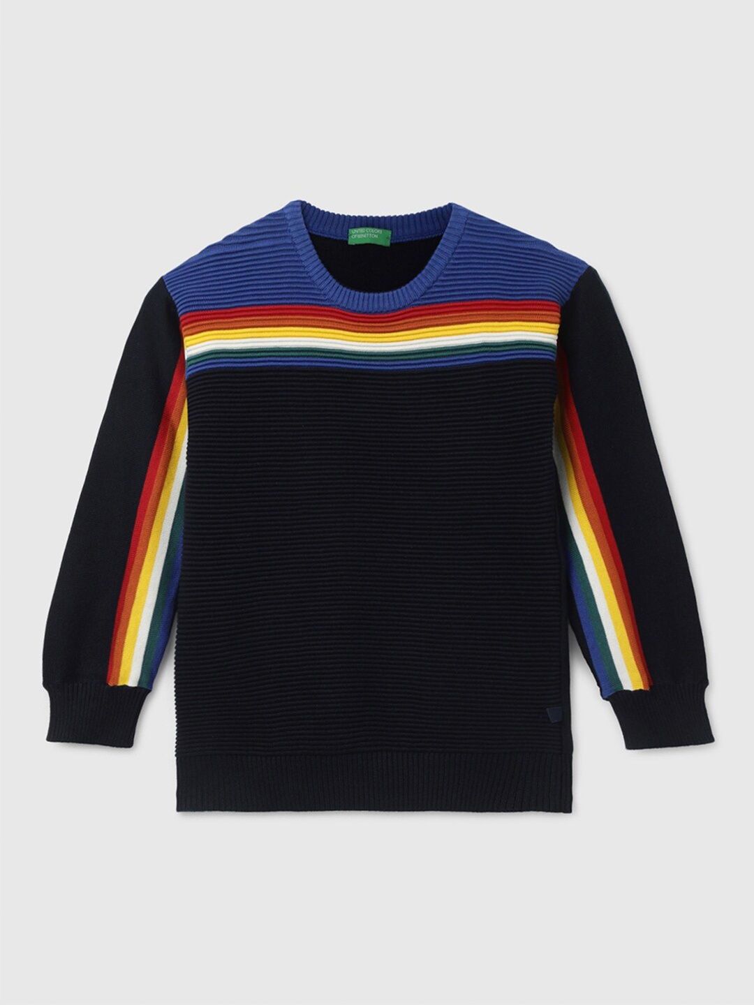 

United Colors of Benetton Boys Striped Cotton Pullover, Black