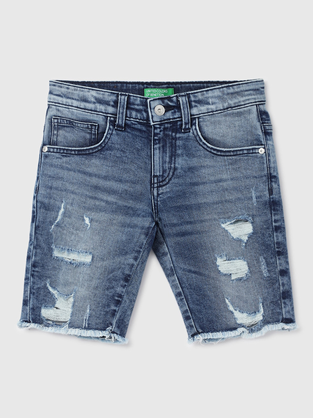 

United Colors of Benetton Boys Washed Mid Rise Cotton Denim Shorts, Blue