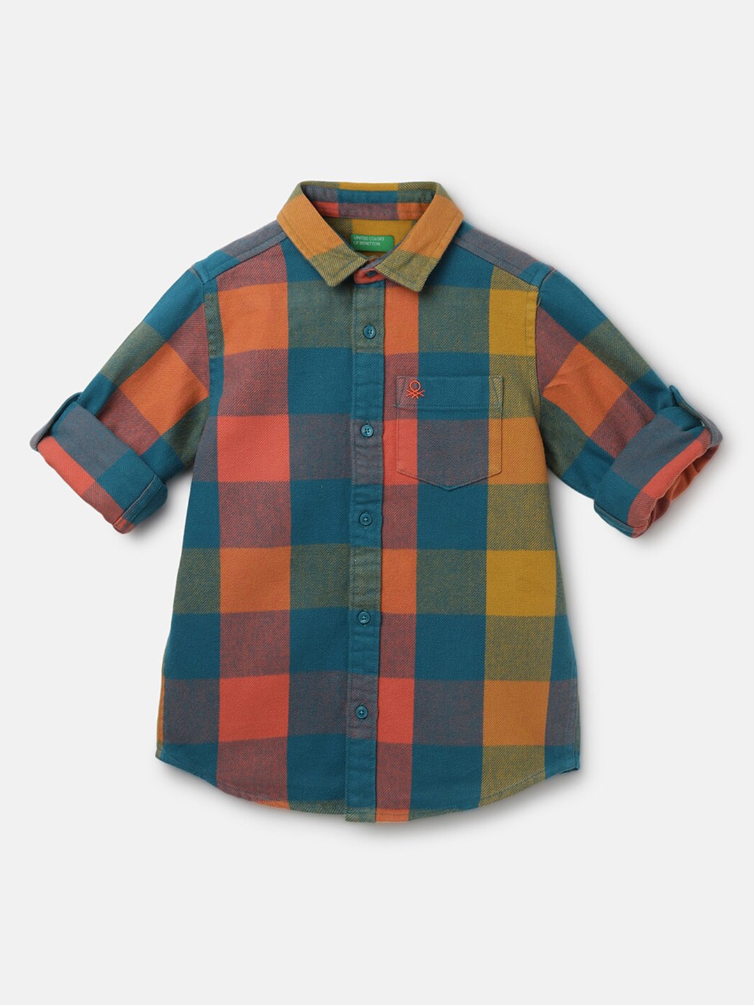 United Colors of Benetton Boys Checked Cotton Casual Shirt, Orange