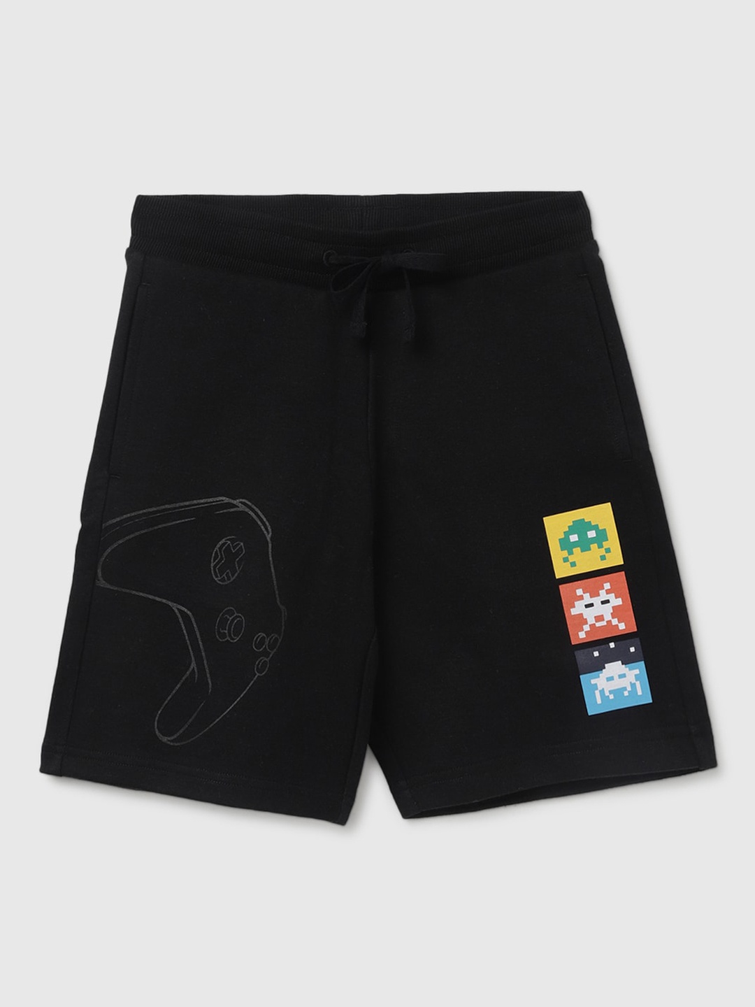 

United Colors of Benetton Boys Graphic Printed Mid Rise Cotton Shorts, Black