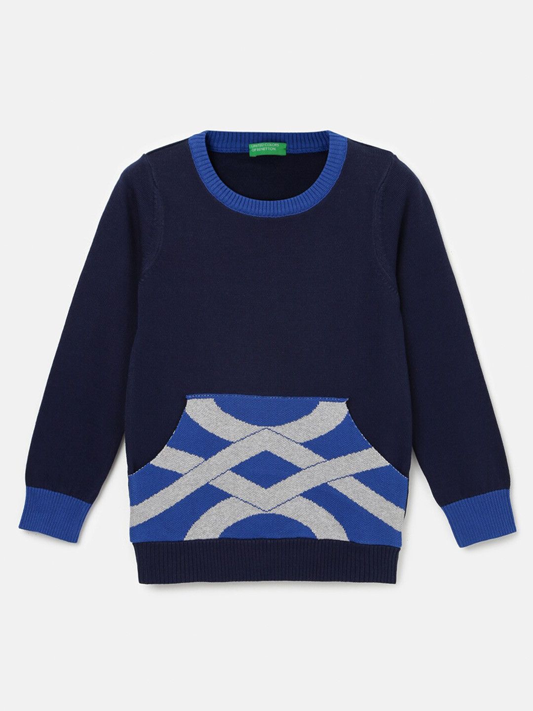 

United Colors of Benetton Boys Colourblocked Cotton Pullover, Navy blue