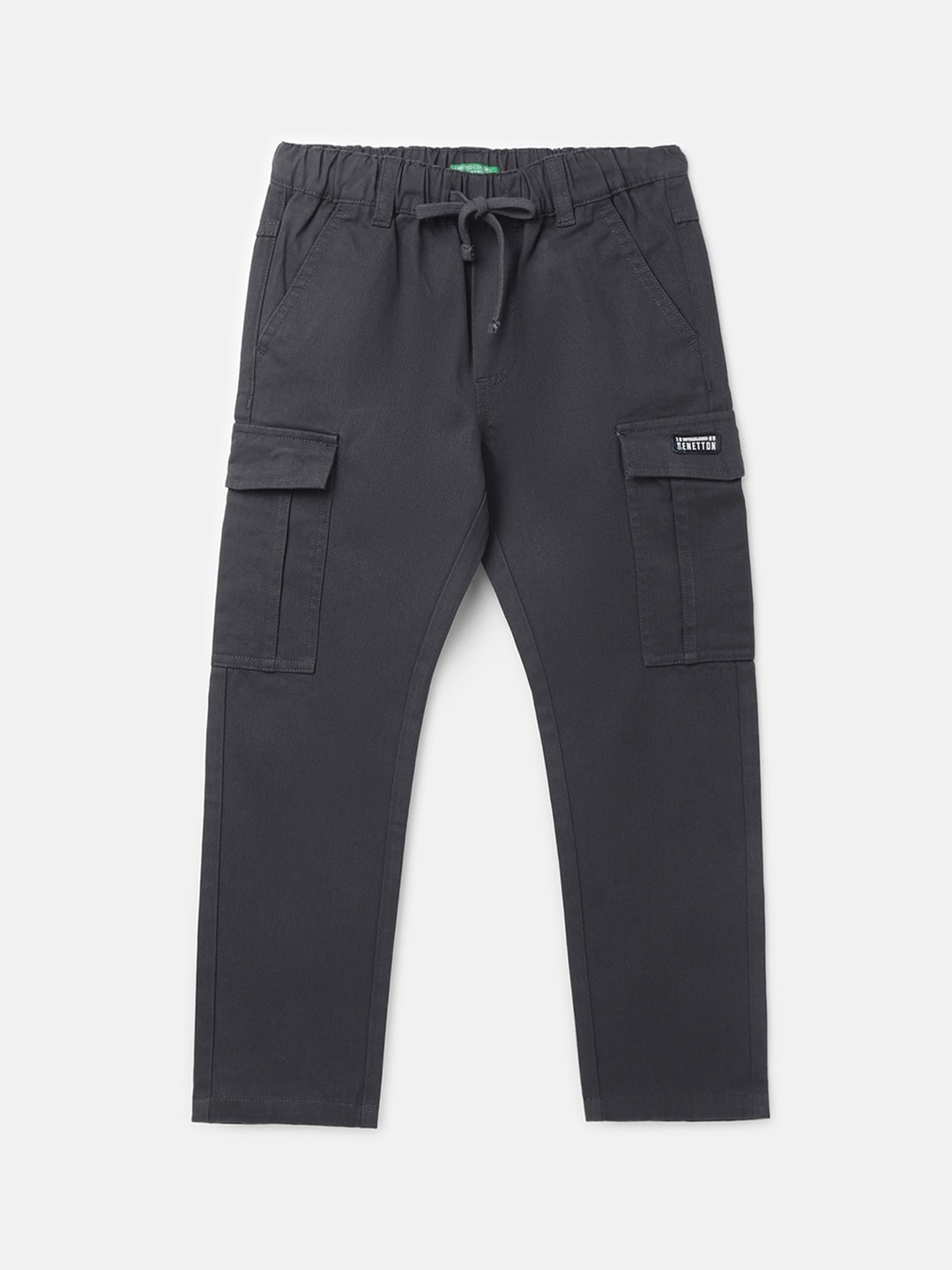 United Colors of Benetton Boys Mid-Rise Cotton Cargos Trousers, Grey