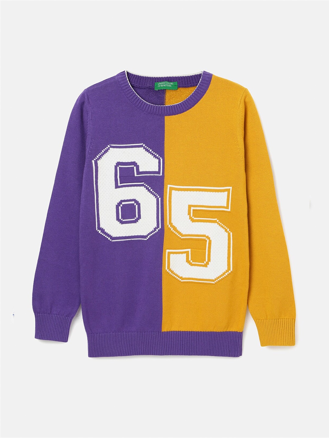 

United Colors of Benetton Boys Purple & Yellow Colourblocked Pullover