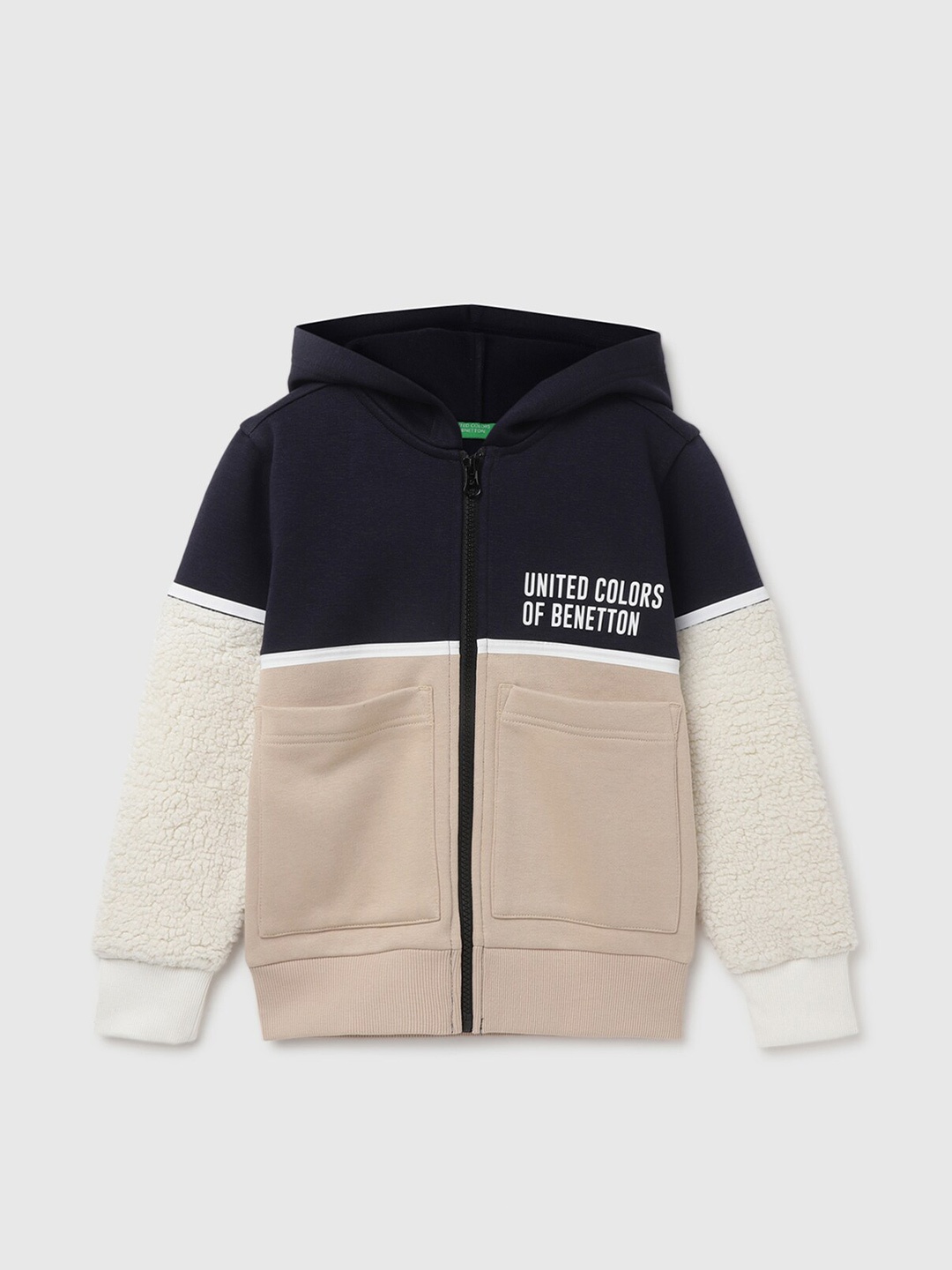 

United Colors of Benetton Boys Colourblocked Front-Open Sweatshirt, Black