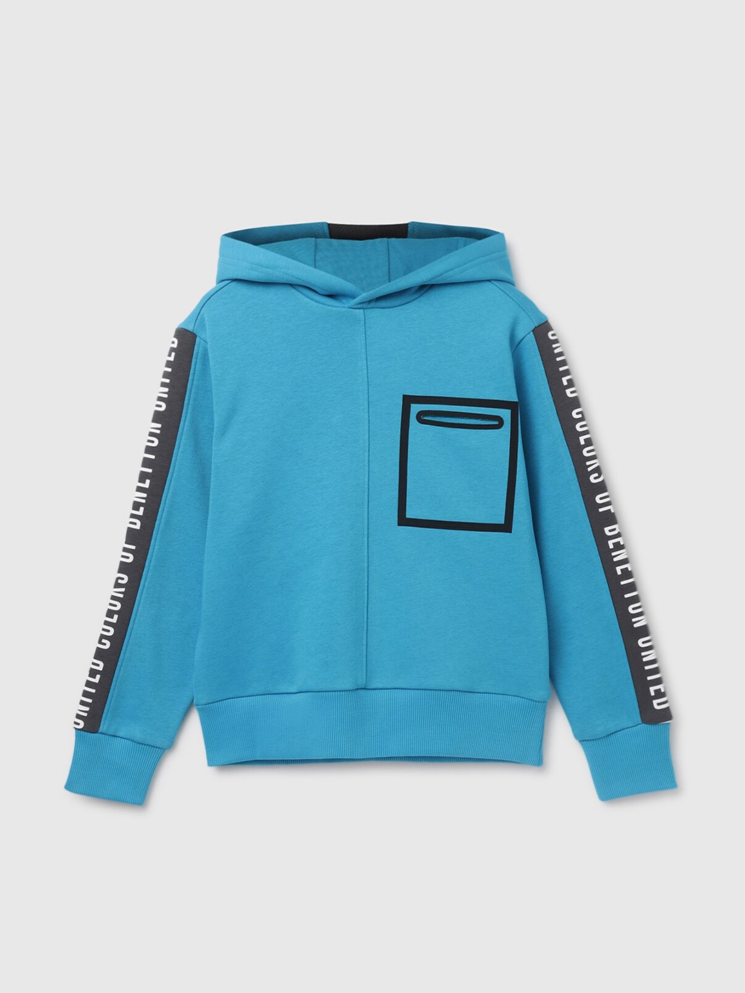 

United Colors of Benetton Boys Hooded Pullover Sweatshirt, Blue
