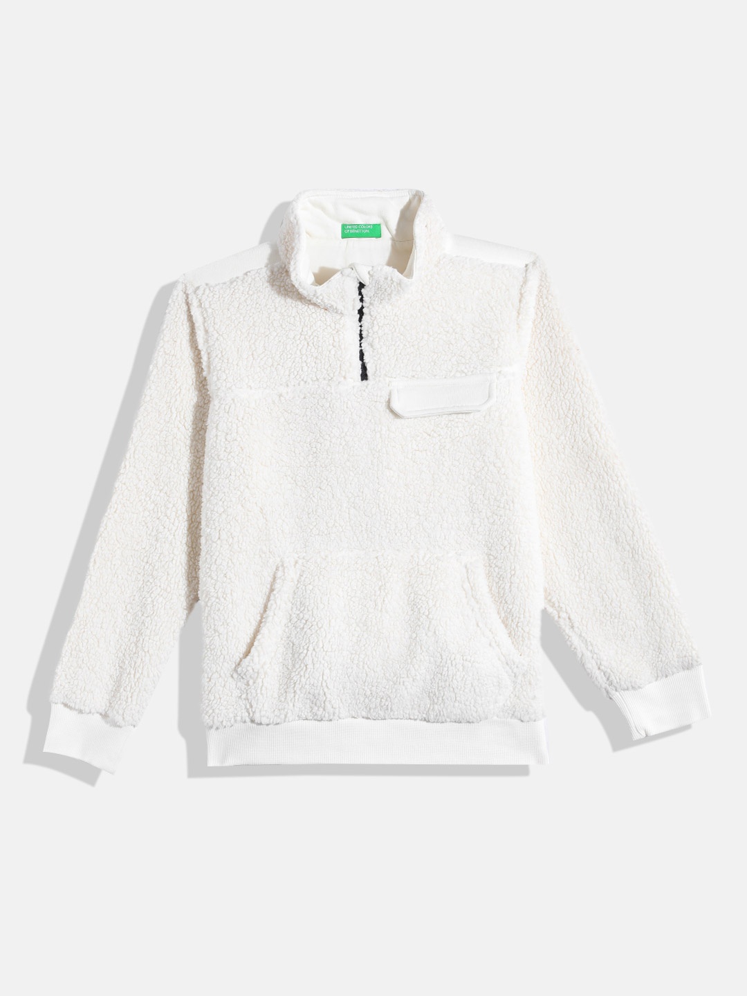 

United Colors of Benetton Kids Boys Sweatshirt With Sherpa Detail, Off white