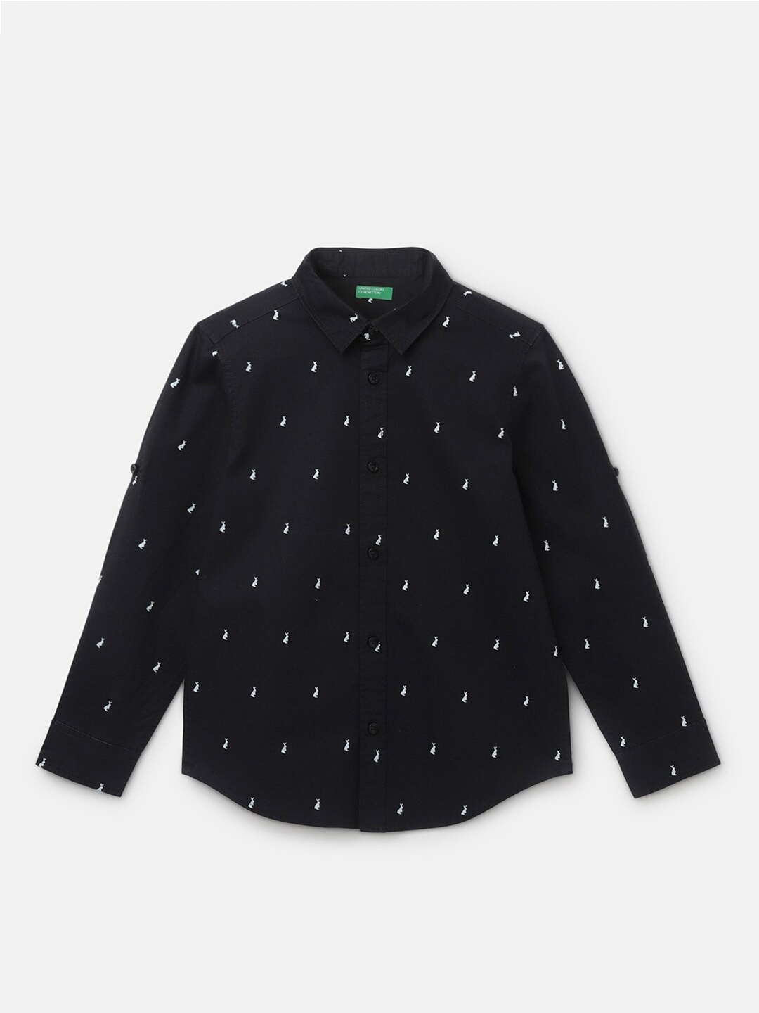 

United Colors of Benetton Boys Conversational Printed Cotton Casual Shirt, Black
