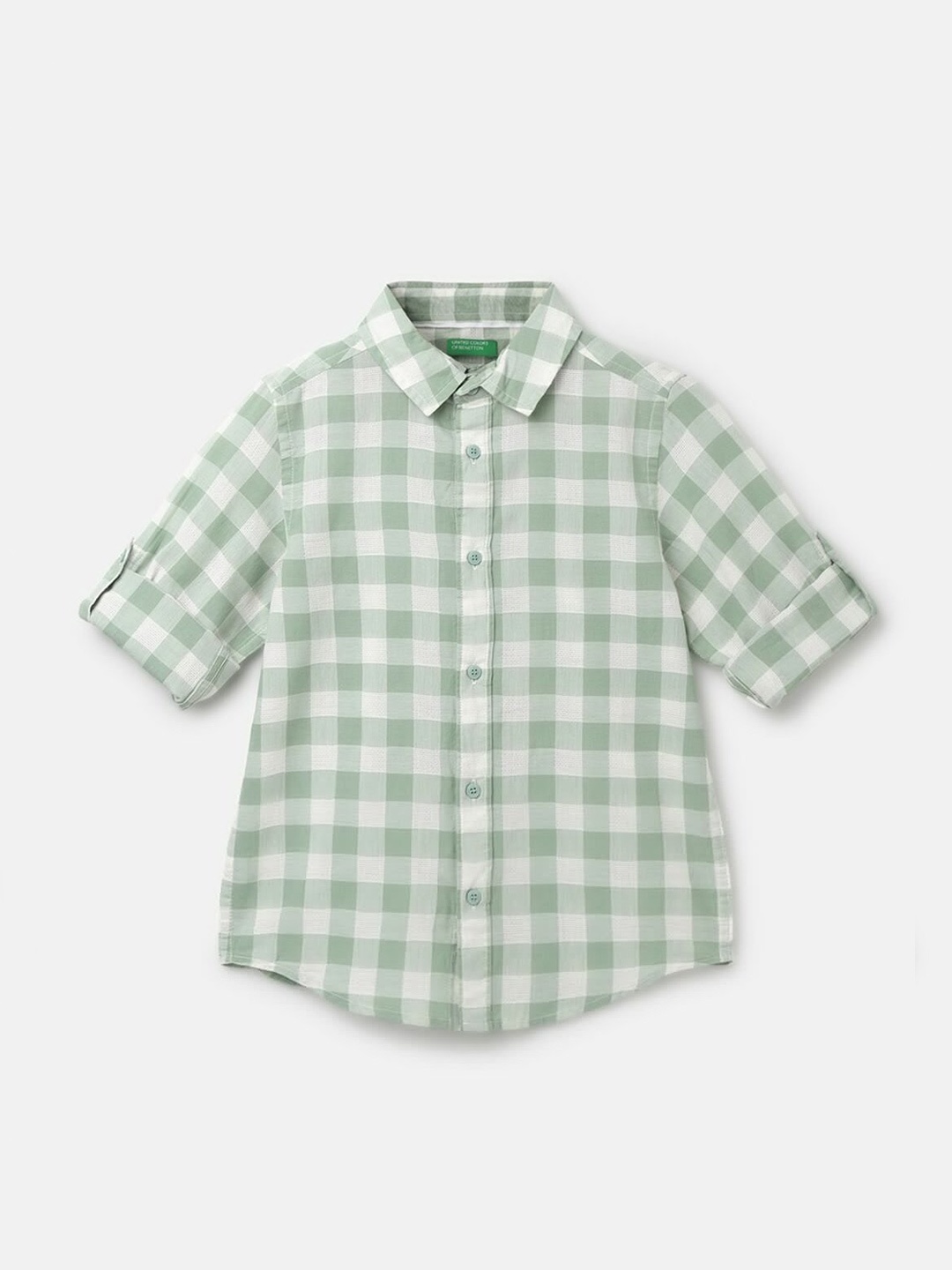 

United Colors of Benetton Boys Gingham Checks Cotton Casual Shirt, Green