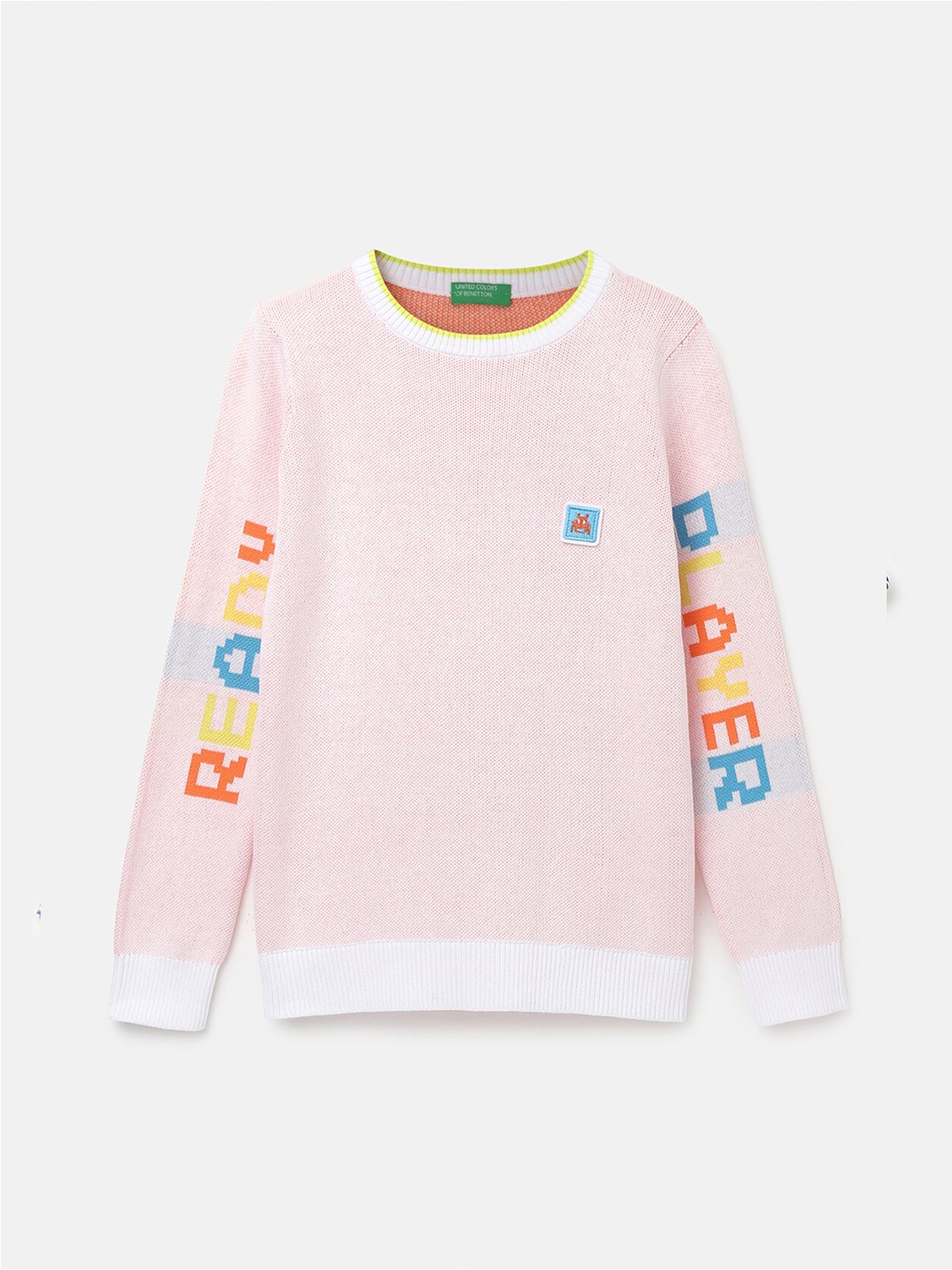 

United Colors of Benetton Boys Pink & Orange Typography Printed Pullover