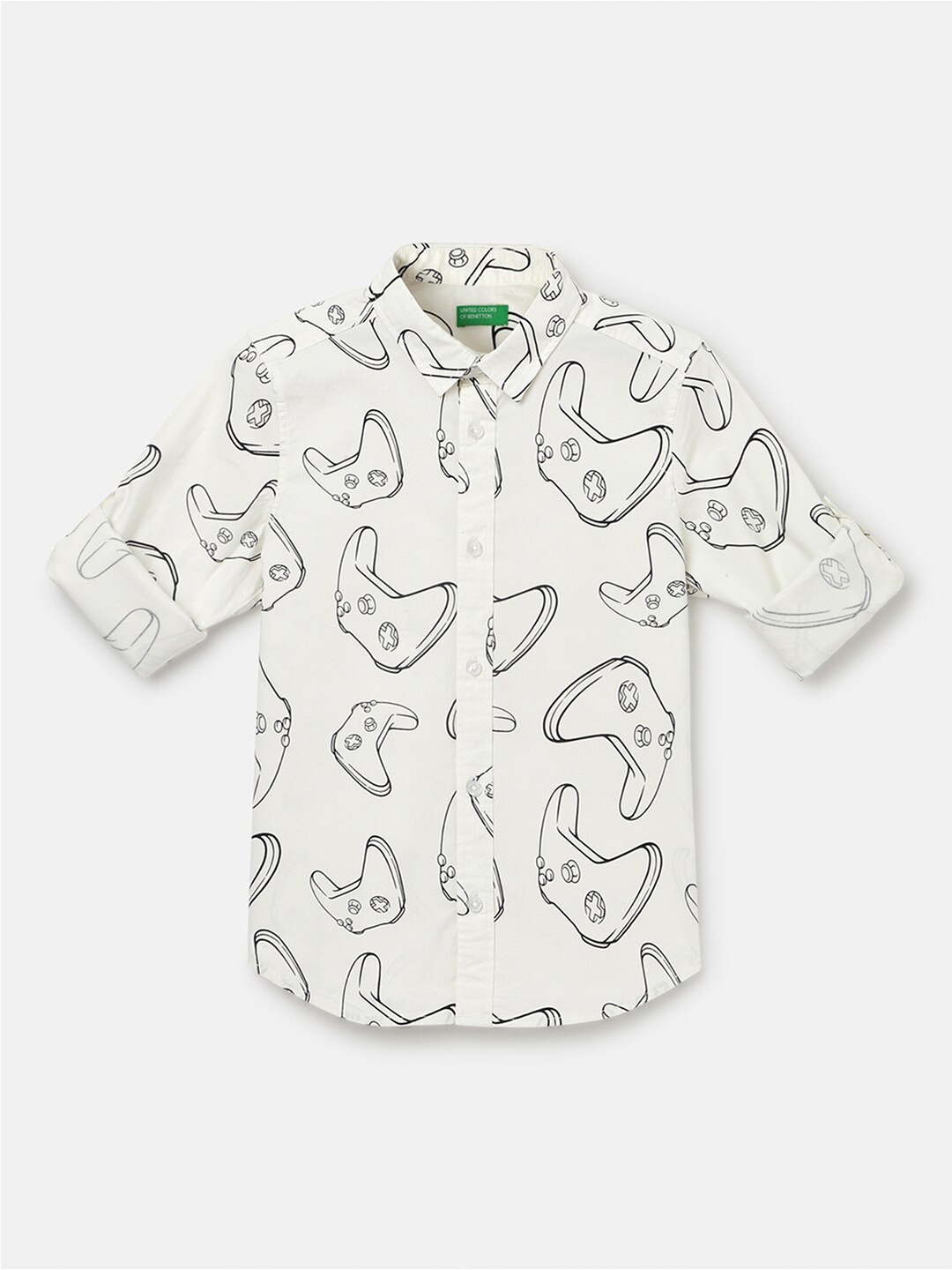 

United Colors of Benetton Boys Conversational Printed Cotton Casual Shirt, White
