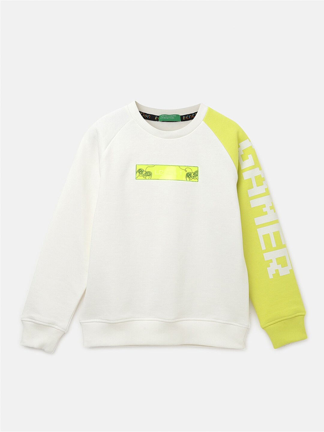 United Colors of Benetton Boys Colourblocked Pullover Sweatshirt, White