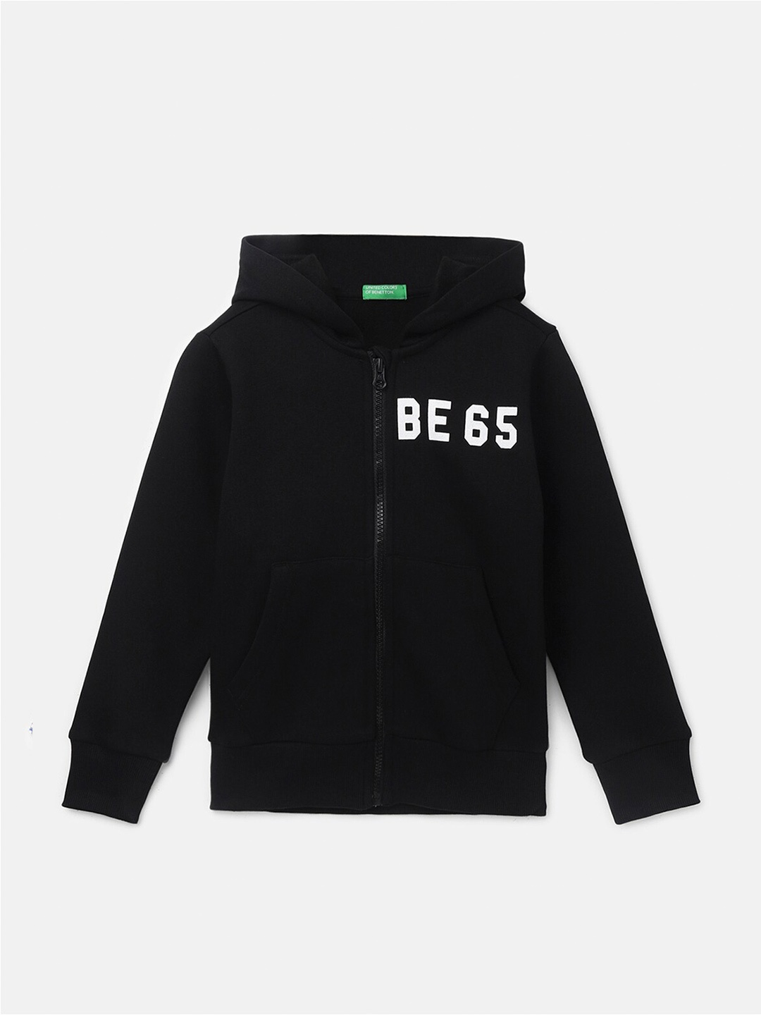 

United Colors of Benetton Boys Hooded Front-Open Sweatshirt, Black