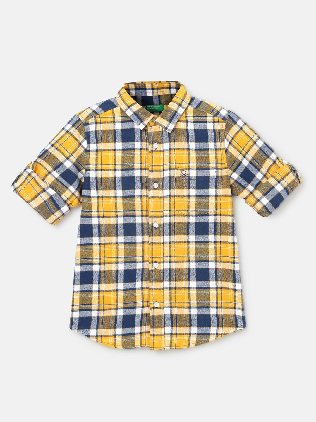 United Colors of Benetton Boys Tartan Checks Cotton Casual Shirt, Yellow