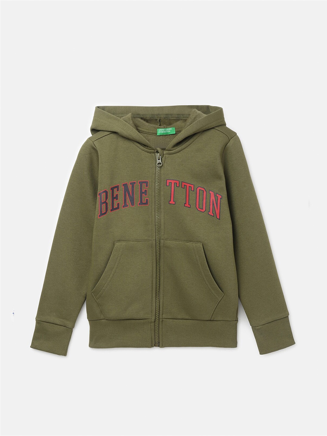 

United Colors of Benetton Boys Printed Front-Open Sweatshirt, Olive