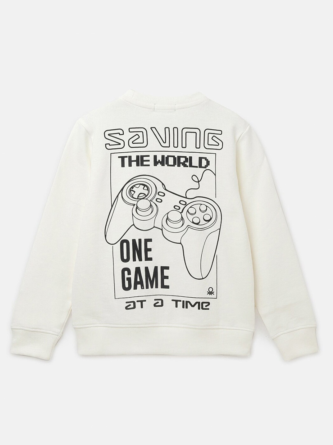 

United Colors of Benetton Boys Typography Printed Cotton Pullover, White