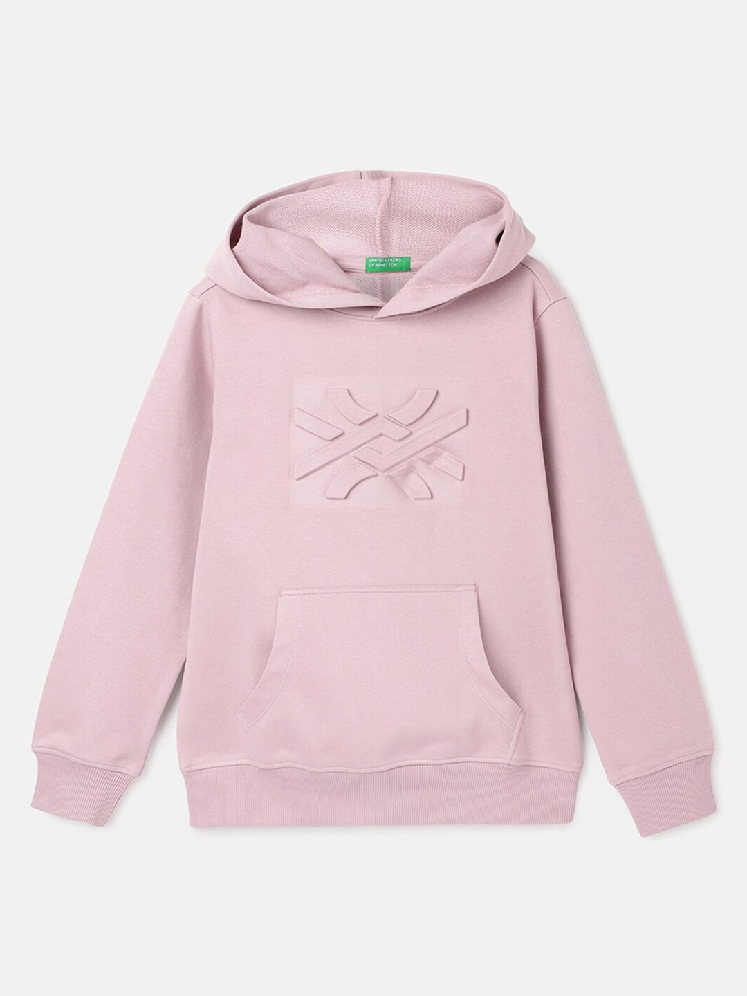 United Colors of Benetton Boys Embossed Hooded Pullover, Pink