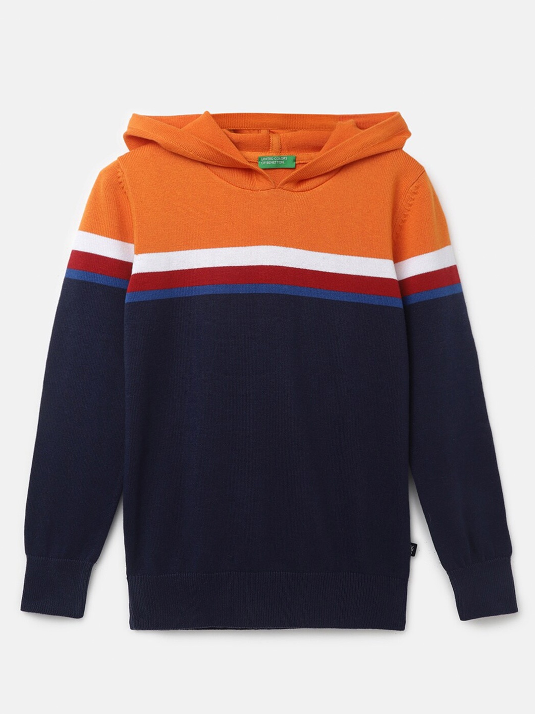 

United Colors of Benetton Boys Orange & Black Colourblocked Pullover