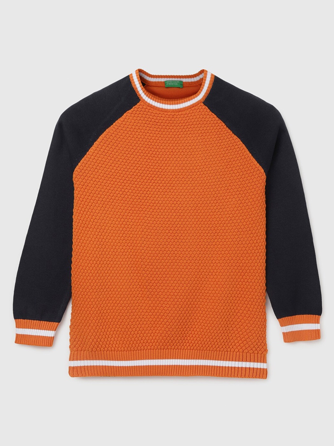 

United Colors of Benetton Boys Orange & Navy Blue Colourblocked Pullover
