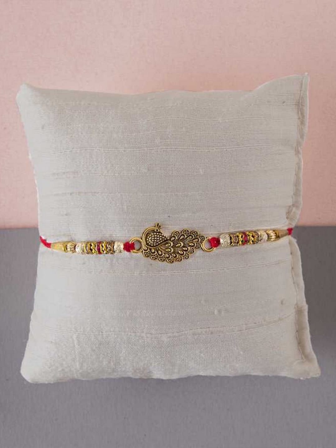 

eCraftIndia Unisex Peacock Charm Rakhi With Roli Chawal, Gold